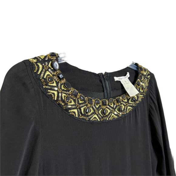 Alice + Olivia Women's A-Line Dress Black Silk W/ Gold Sequins Puff Sleeve Sz S - Picture 3 of 10